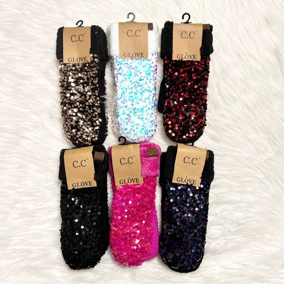 C.C Mittens Color Sequin Sparkly for Adults, Winter Mittens, Winter Gloves - Picture 2 of 10